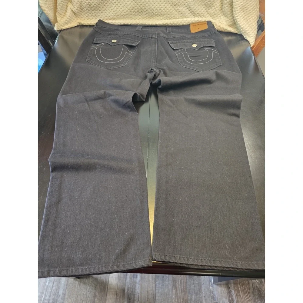 True Religion Ricky Relaxed Straight Jeans Men's 44x31 Black Flap Pocket Denim‎